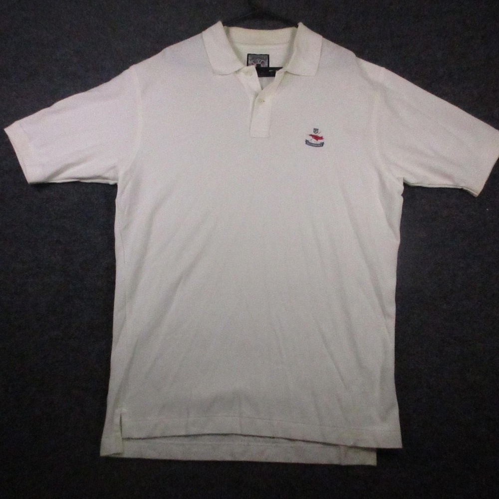 Faconnable Polo Shirt Mens Large White Solid Crest Logo 100% Cotton Knit Casual
